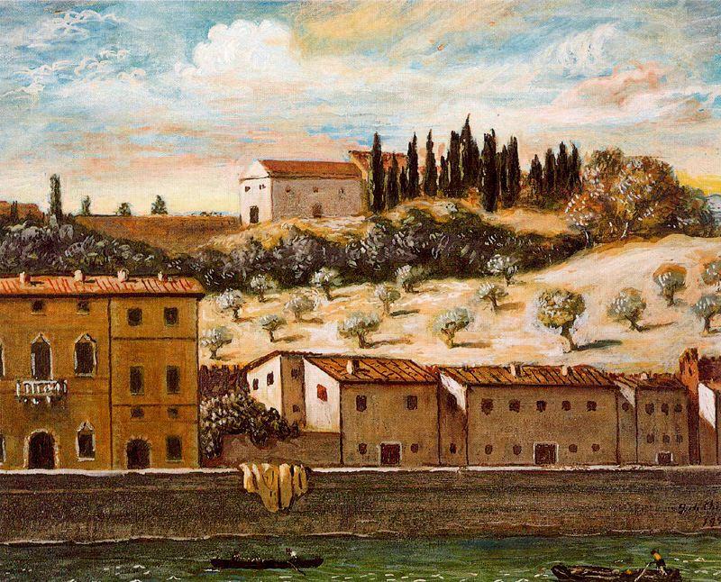 Wikioo.org - The Encyclopedia of Fine Arts - Painting, Artwork by Giorgio De Chirico - Florence, the banks of Arno