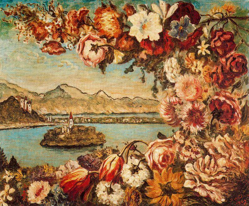 WikiOO.org - 백과 사전 - 회화, 삽화 Giorgio De Chirico - Island and flower garland