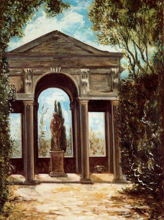 WikiOO.org - Енциклопедия за изящни изкуства - Живопис, Произведения на изкуството Giorgio De Chirico - Villa Medici, pavilion with statue