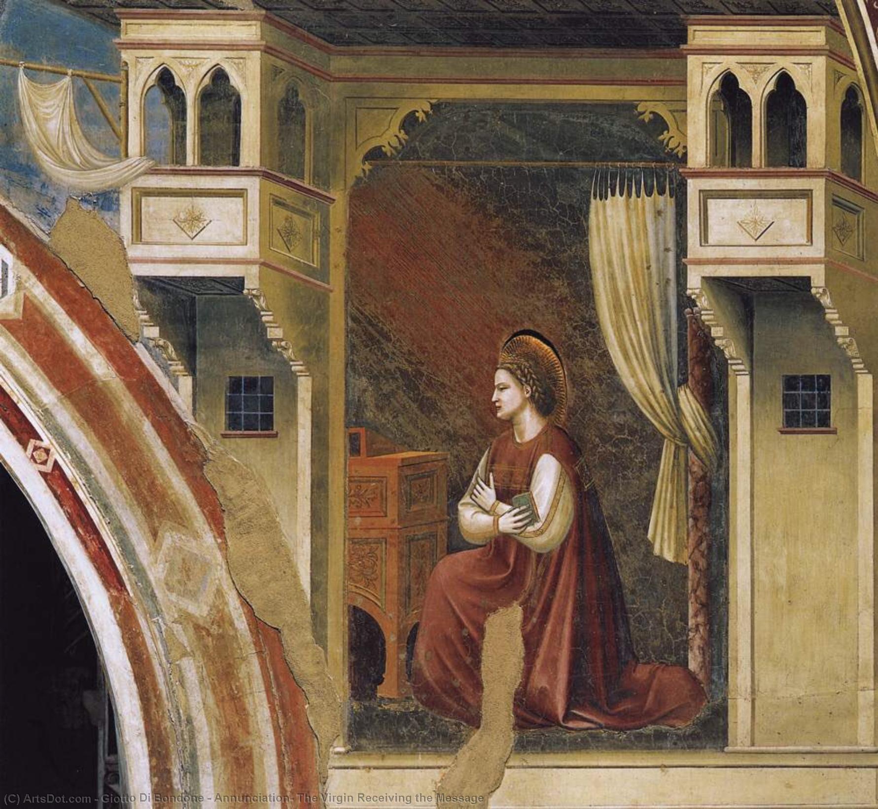 Wikioo.org – La Enciclopedia de las Bellas Artes - Pintura, Obras de arte de Giotto Di Bondone - Anunciación el  virgen  receptora  el  mensaje