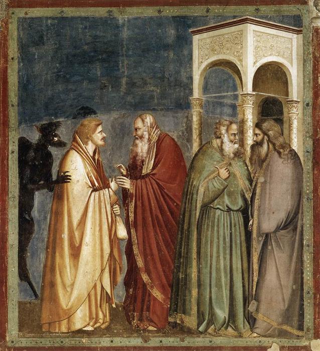 Wikioo.org - The Encyclopedia of Fine Arts - Painting, Artwork by Giotto Di Bondone - Judas Receiving Payment for his Betrayal