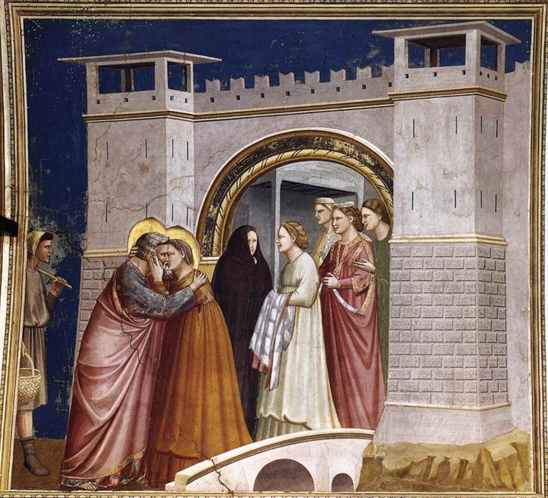 WikiOO.org - Энциклопедия изобразительного искусства - Живопись, Картины  Giotto Di Bondone - Встреча года в  тем  золотой  Ворота