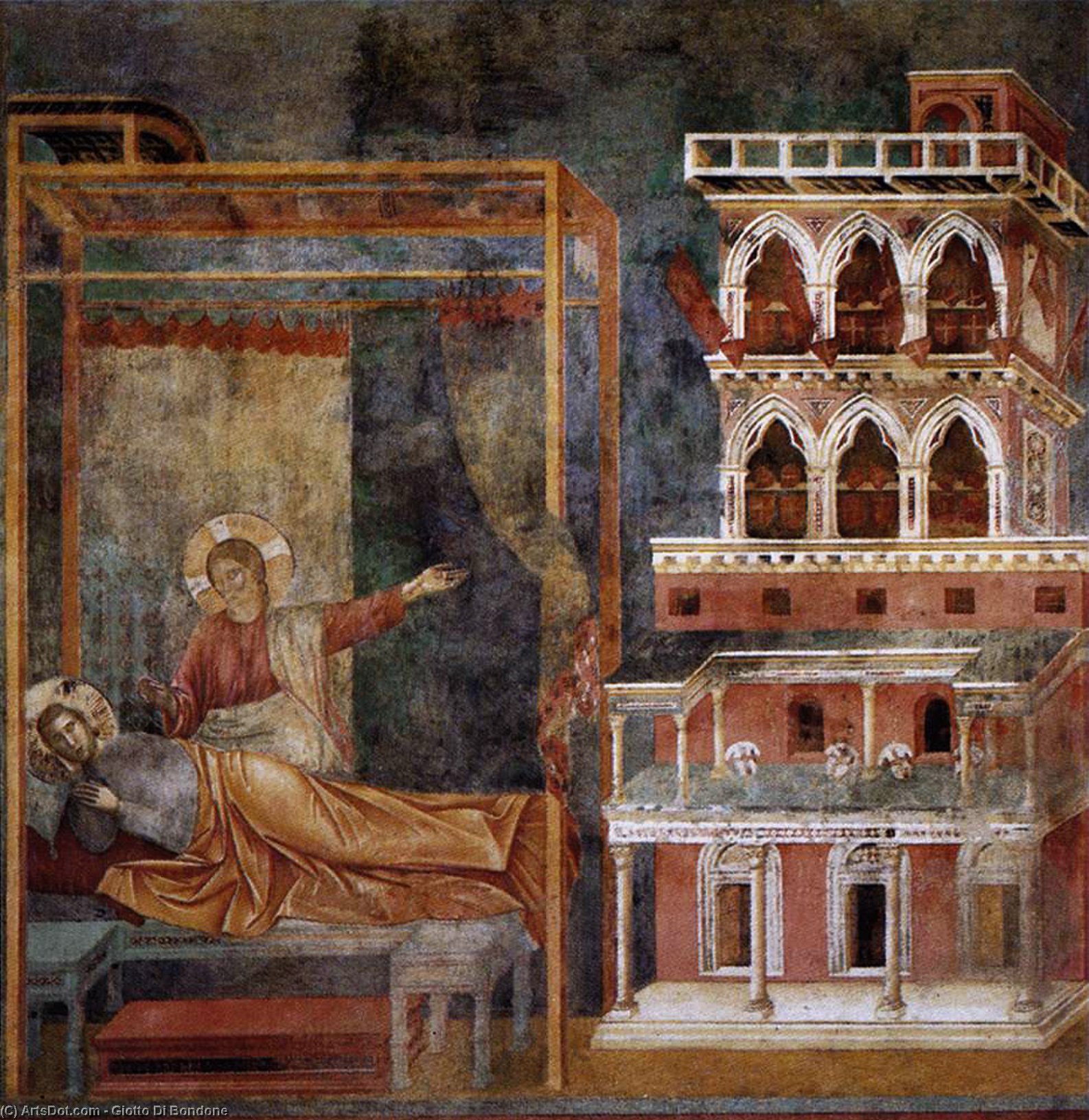 Wikioo.org - สารานุกรมวิจิตรศิลป์ - จิตรกรรม Giotto Di Bondone - Dream of the Palace