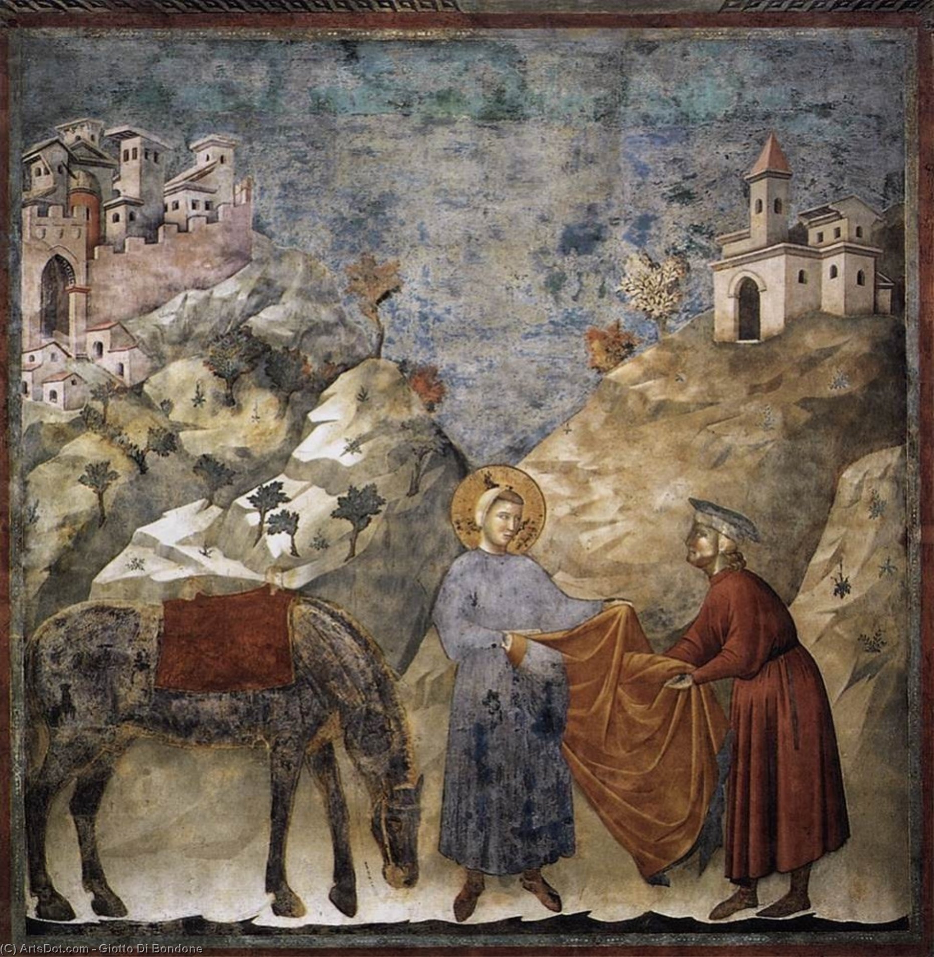 Wikioo.org - The Encyclopedia of Fine Arts - Painting, Artwork by Giotto Di Bondone - St. Francis Giving his Mantle to a Poor Man