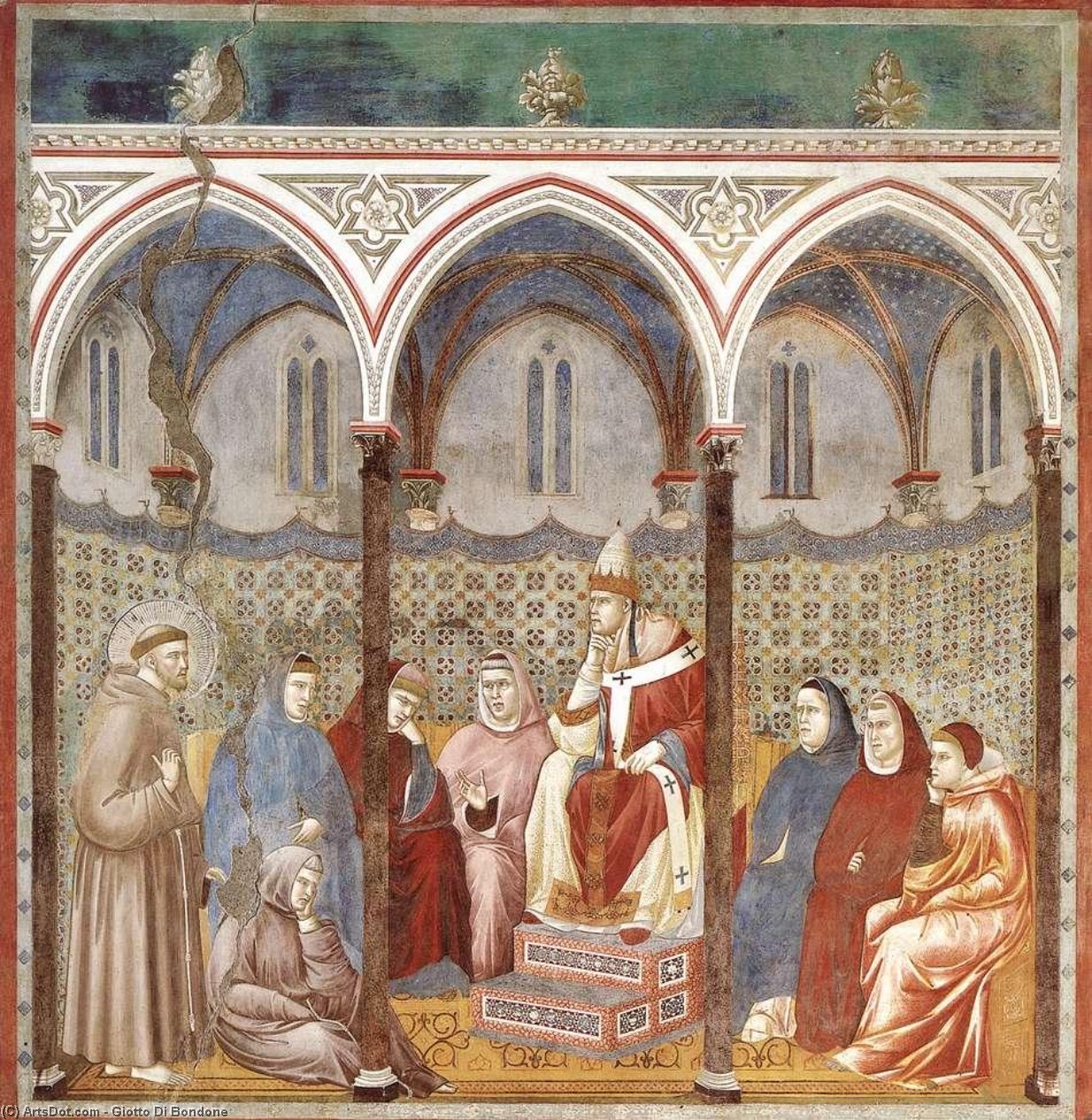 Wikioo.org - The Encyclopedia of Fine Arts - Painting, Artwork by Giotto Di Bondone - St. Francis Preaching a Sermon to Pope Honorius III