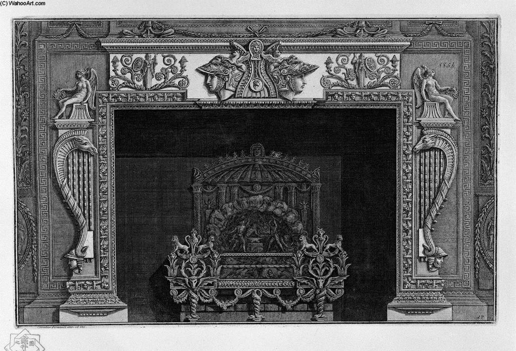 Wikioo.org - The Encyclopedia of Fine Arts - Painting, Artwork by Giovanni Battista Piranesi - Fireplace with a large ornate metal wing