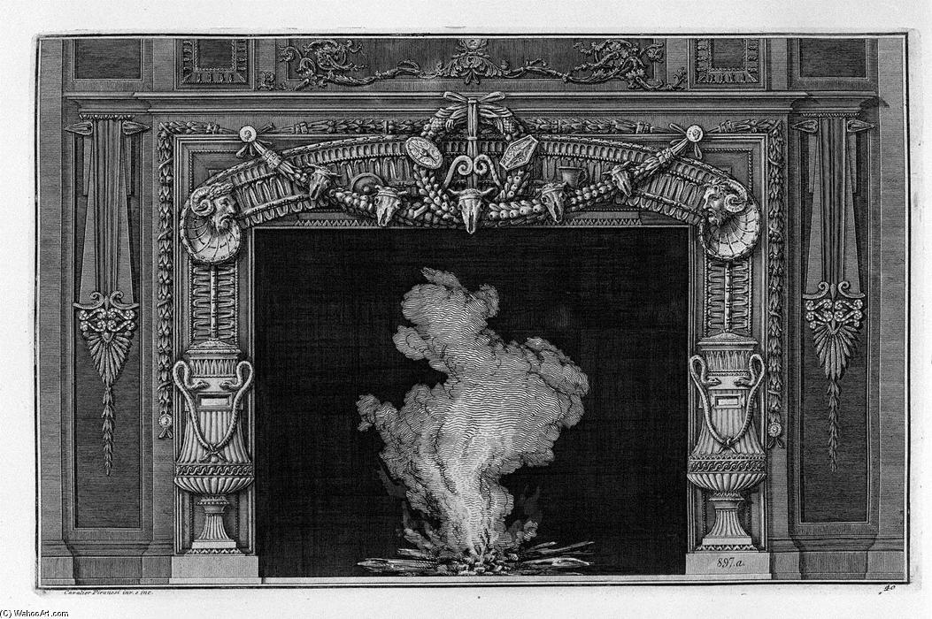 WikiOO.org – 美術百科全書 - 繪畫，作品 Giovanni Battista Piranesi - 壁炉：与蛇两侧的两个花瓶