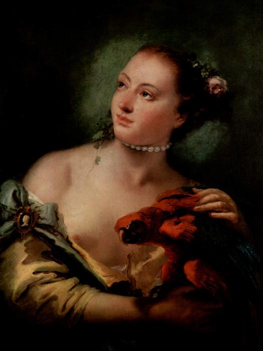 WikiOO.org – 美術百科全書 - 繪畫，作品 Giovanni Battista Tiepolo -  一个年轻的 女性 与  一个  金刚鹦鹉