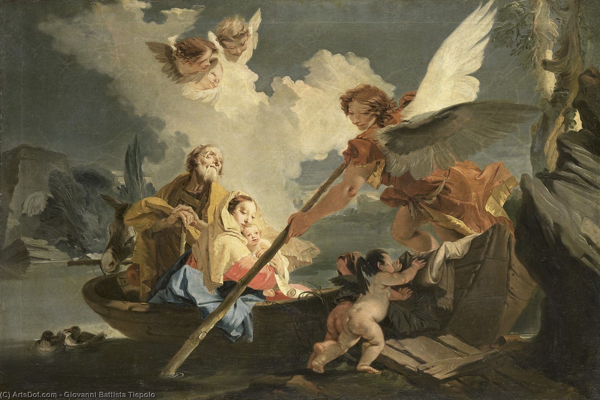Wikoo.org - موسوعة الفنون الجميلة - اللوحة، العمل الفني Giovanni Battista Tiepolo - The Flight to Egypt