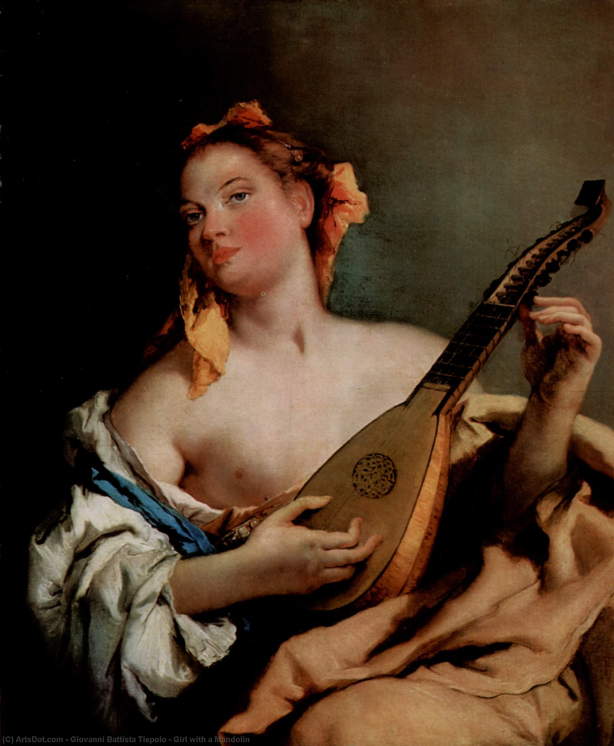 Wikioo.org - The Encyclopedia of Fine Arts - Painting, Artwork by Giovanni Battista Tiepolo - Girl with a Mandolin