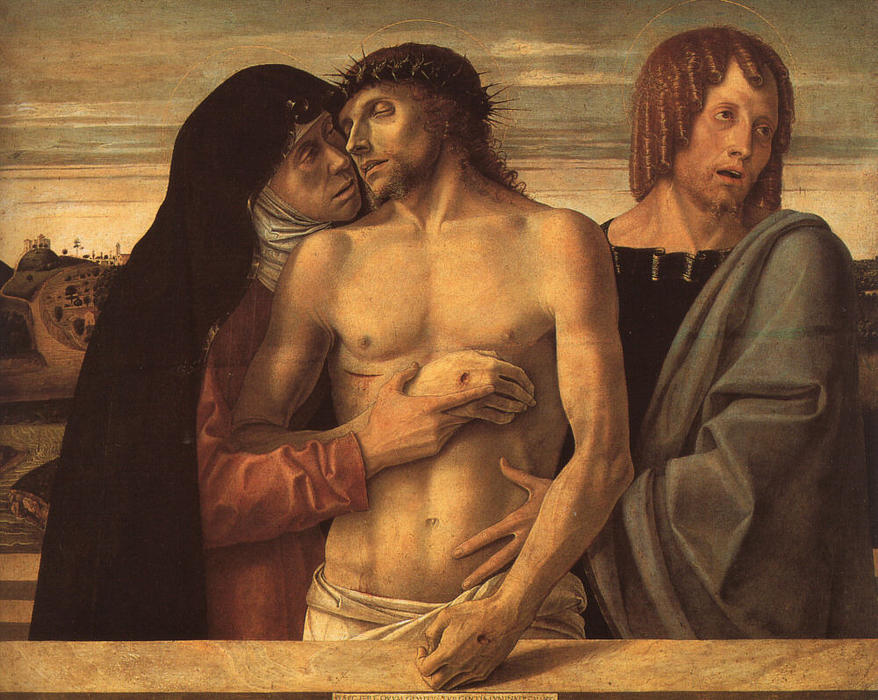WikiOO.org – 美術百科全書 - 繪畫，作品 Giovanni Bellini - 死的基督 支持的  通过   麦当娜  和  圣  约翰