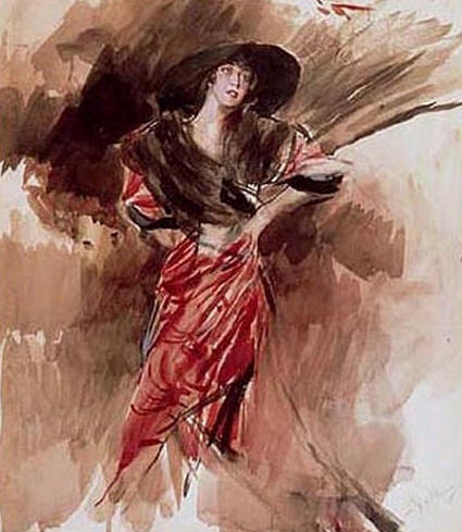 Wikioo.org - The Encyclopedia of Fine Arts - Painting, Artwork by Giovanni Boldini - Lady in Red Dress