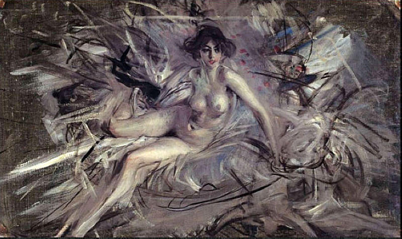 Wikioo.org - The Encyclopedia of Fine Arts - Painting, Artwork by Giovanni Boldini - Nude of Young Lady on Couch