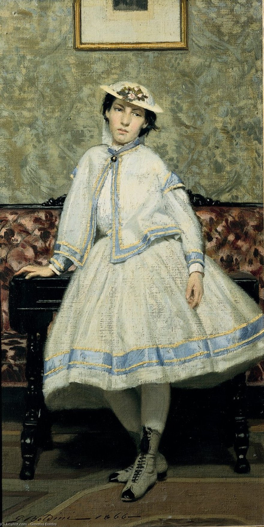 Wikioo.org – L'Enciclopedia delle Belle Arti - Pittura, Opere di Giovanni Boldini - Ritratto di Alaide Banti in abito bianco