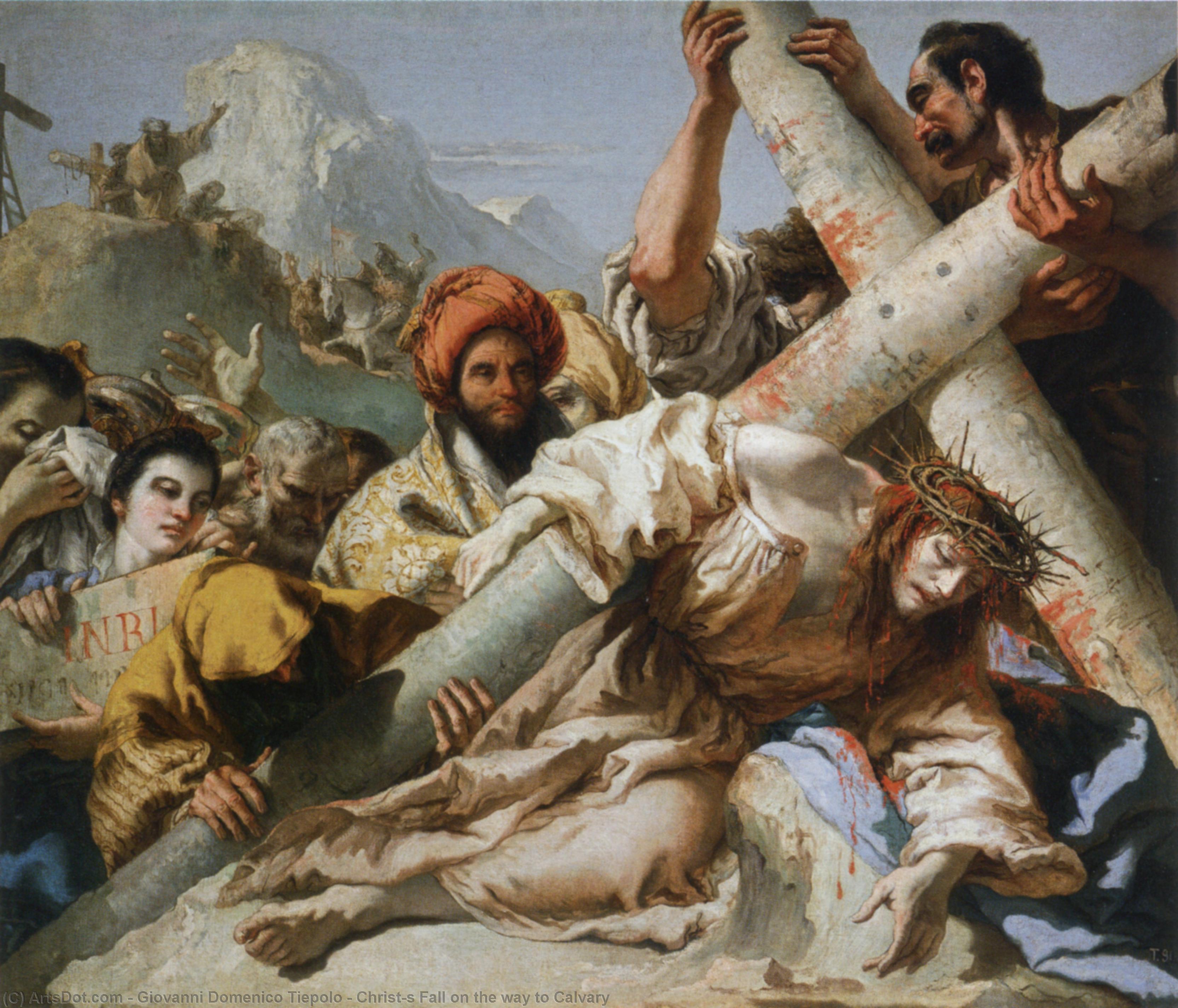 Wikioo.org – La Enciclopedia de las Bellas Artes - Pintura, Obras de arte de Giovanni Domenico Tiepolo - Caída de Cristo en el camino al Calvario