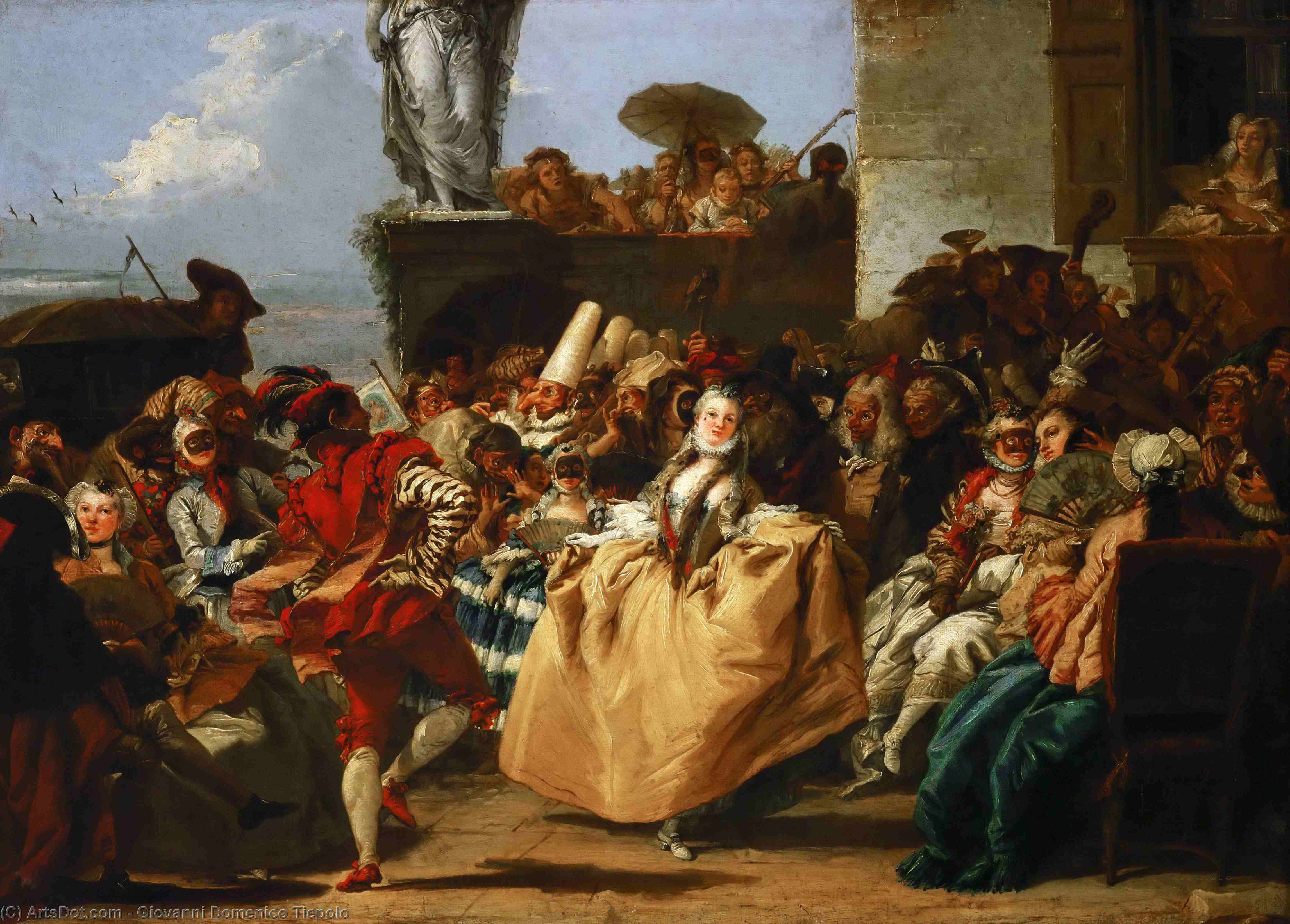 Wikoo.org - موسوعة الفنون الجميلة - اللوحة، العمل الفني Giovanni Domenico Tiepolo - The Minuet or Carnival Scene