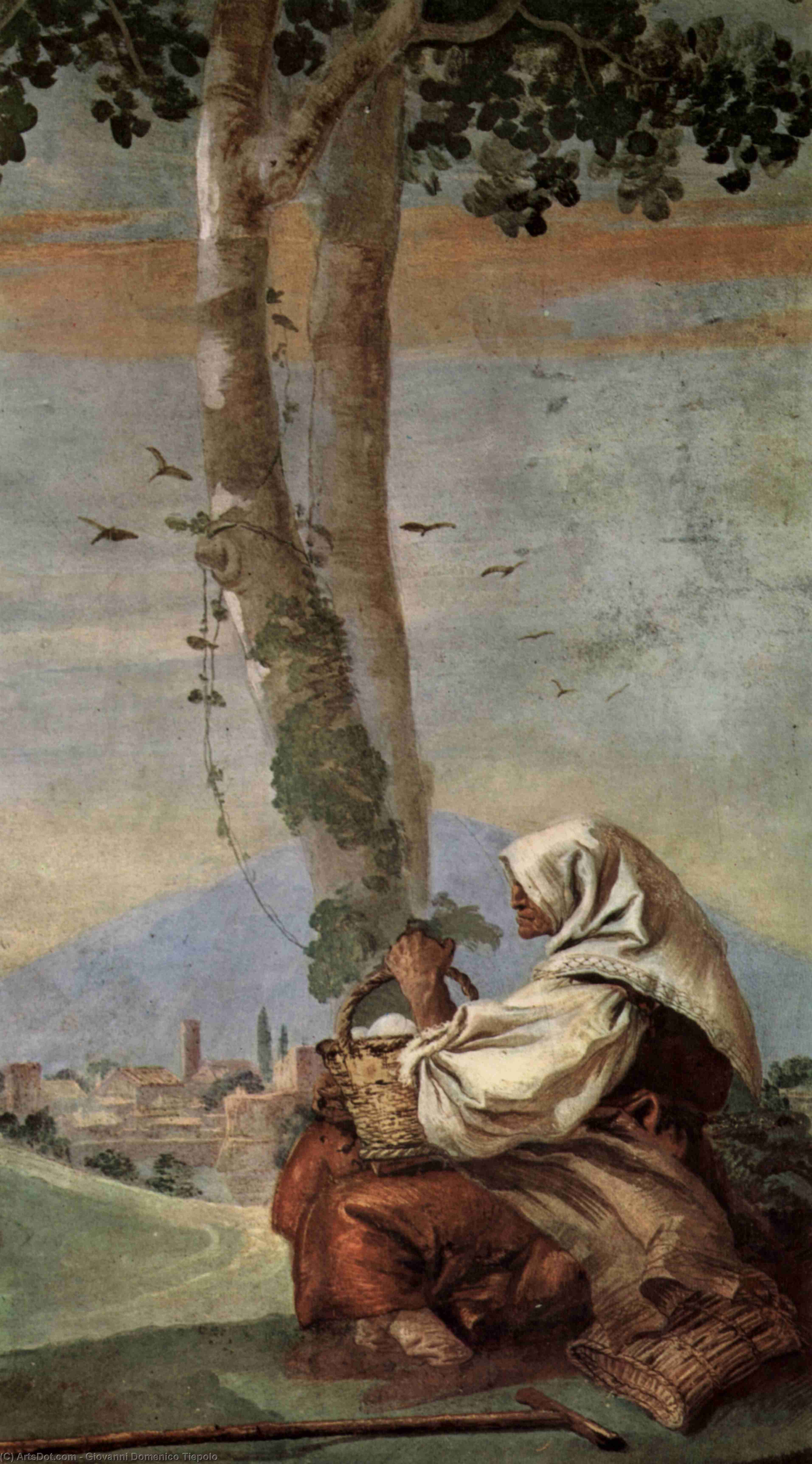 WikiOO.org – 美術百科全書 - 繪畫，作品 Giovanni Domenico Tiepolo - 风景  与  坐在 农民