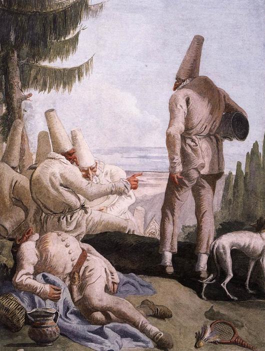 WikiOO.org - Енциклопедия за изящни изкуства - Живопис, Произведения на изкуството Giovanni Domenico Tiepolo - Pulcinella on Holiday