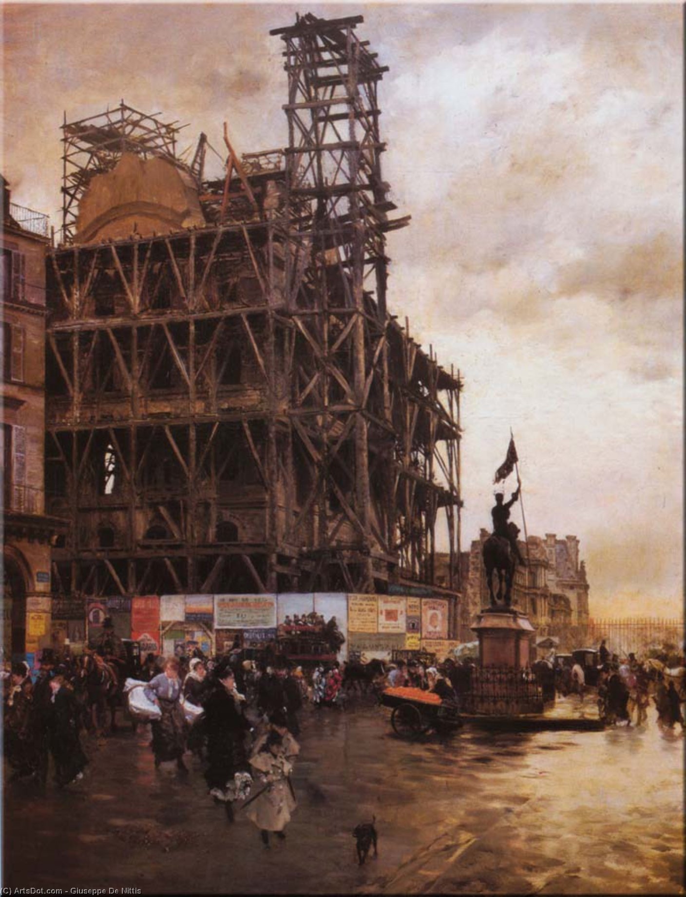 Wikioo.org - The Encyclopedia of Fine Arts - Painting, Artwork by Giuseppe De Nittis - The Place des Pyramides, Paris