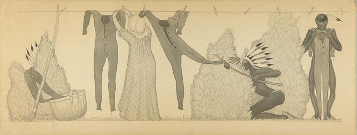 WikiOO.org - Encyclopedia of Fine Arts - Festés, Grafika Grant Wood - Untitled, from suite Savage Iowa (Clothesline)