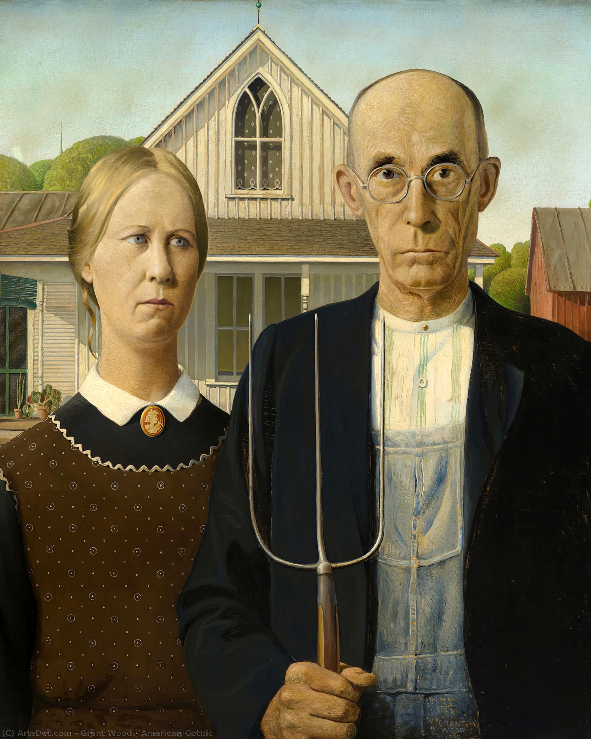 Wikioo.org - The Encyclopedia of Fine Arts - Painting, Artwork by Grant Wood - American Gothic