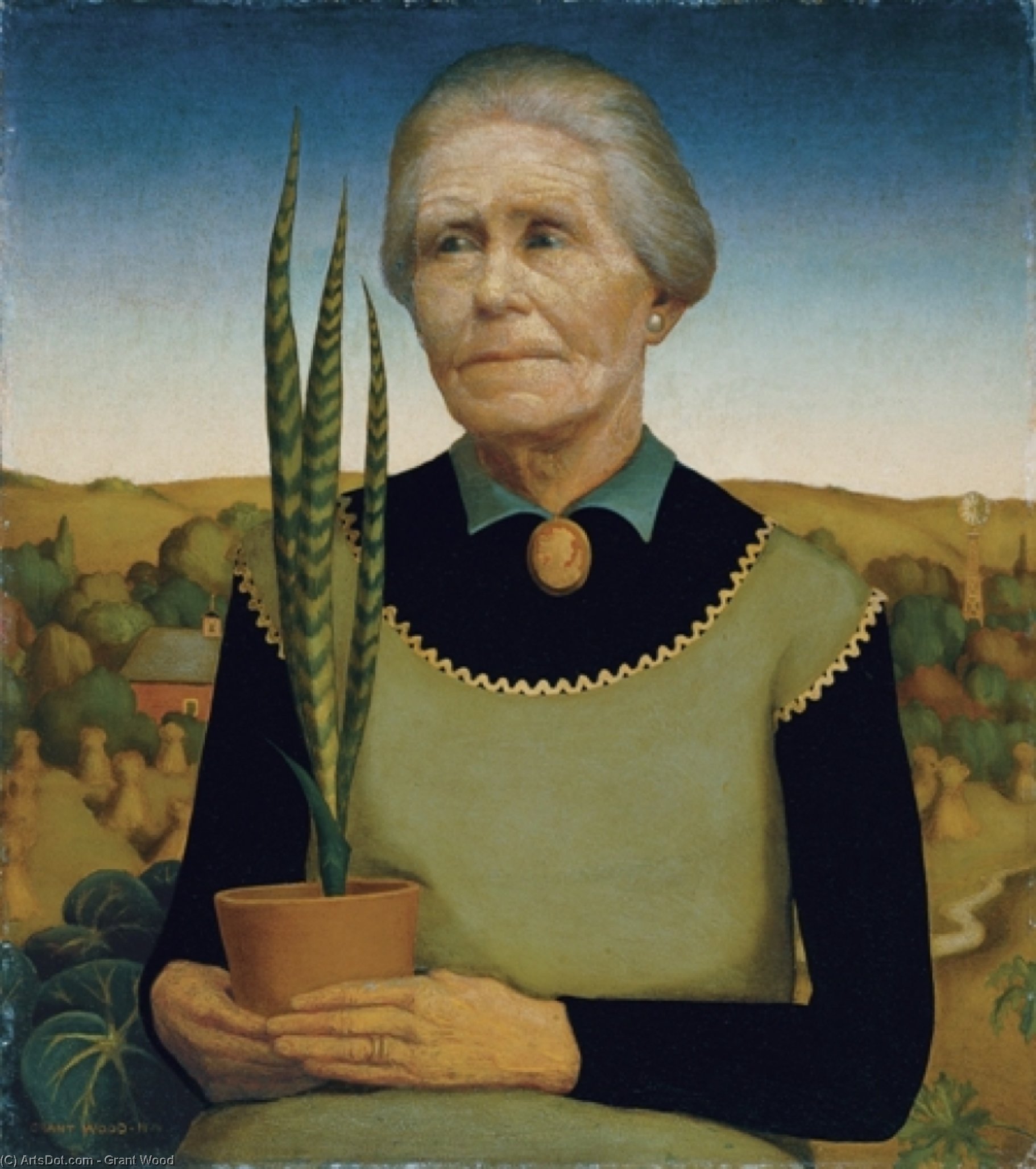 WikiOO.org - אנציקלופדיה לאמנויות יפות - ציור, יצירות אמנות Grant Wood - Woman with Plants