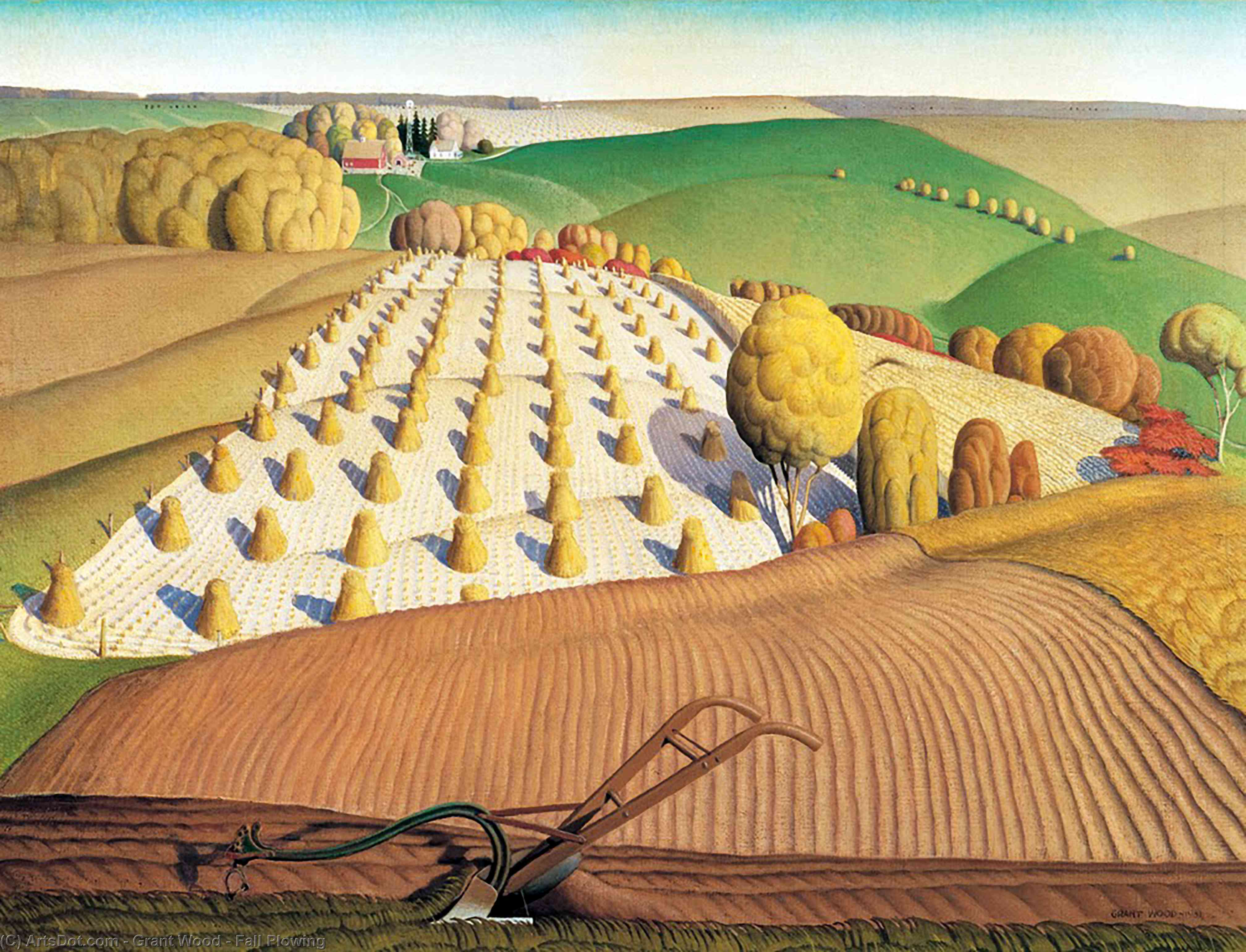 WikiOO.org - Εγκυκλοπαίδεια Καλών Τεχνών - Ζωγραφική, έργα τέχνης Grant Wood - Fall Plowing