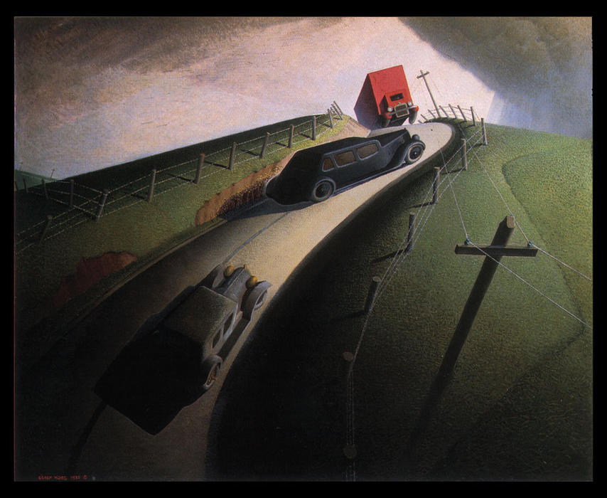 Wikioo.org - The Encyclopedia of Fine Arts - Painting, Artwork by Grant Wood - Death on the Ridge Road