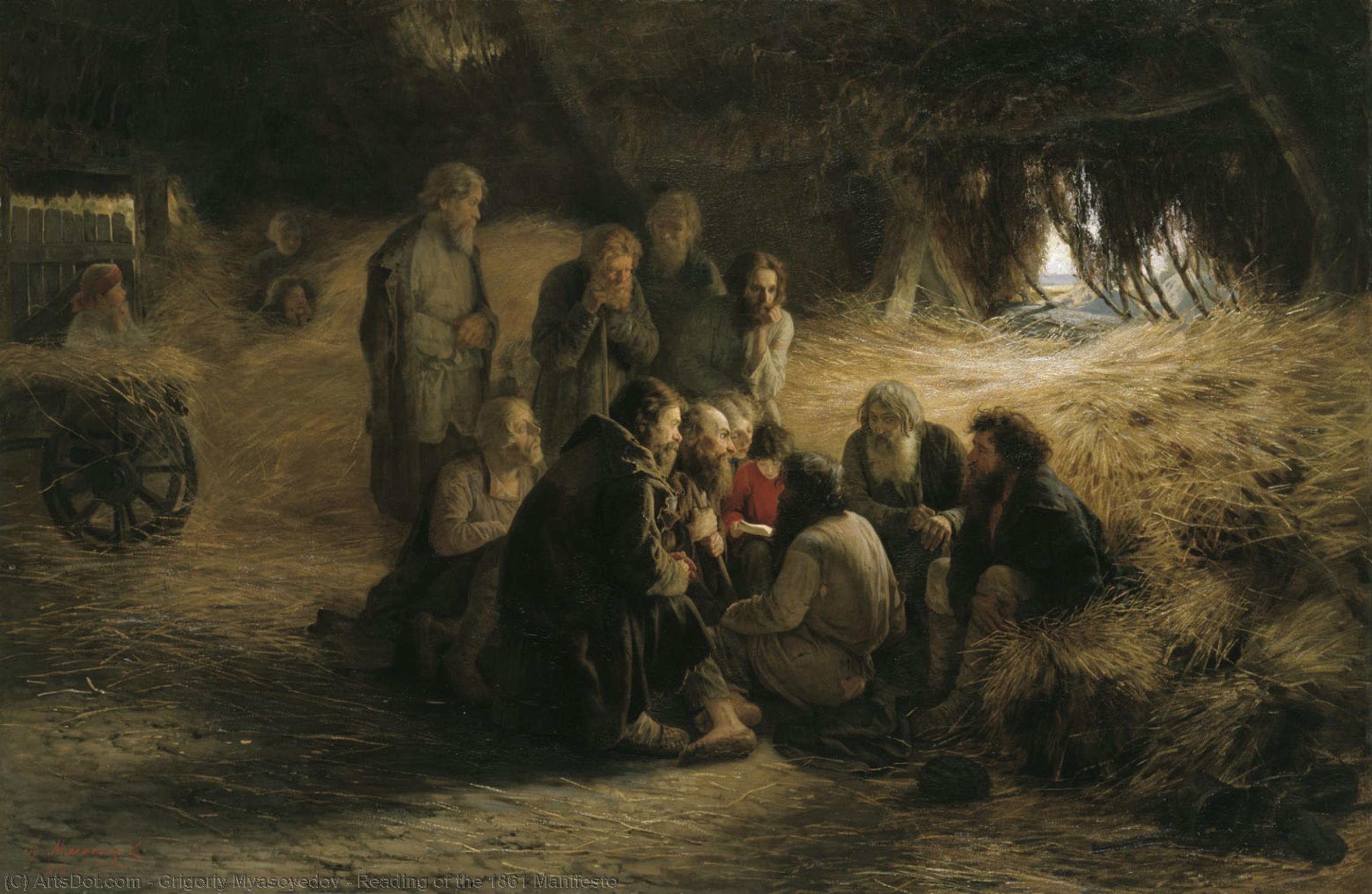 Wikioo.org - The Encyclopedia of Fine Arts - Painting, Artwork by Grigoriy Myasoyedov - Reading of the 1861 Manifesto