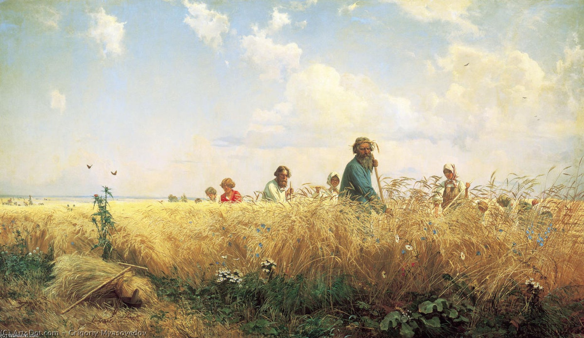Wikioo.org - The Encyclopedia of Fine Arts - Painting, Artwork by Grigoriy Myasoyedov - Time of harvesting (Mowers)
