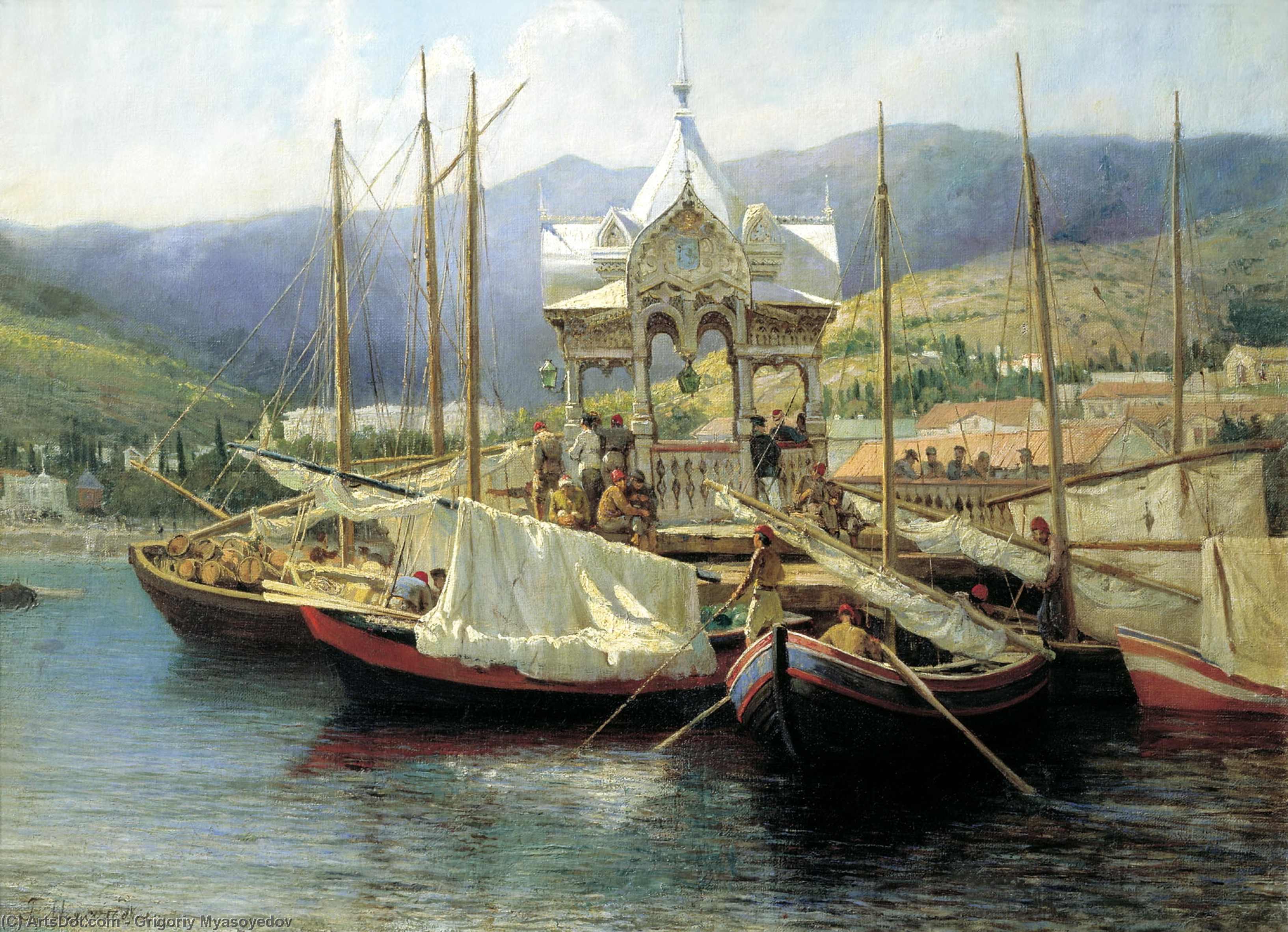 Wikioo.org – L'Enciclopedia delle Belle Arti - Pittura, Opere di Grigoriy Myasoyedov - Enbarkement a Yalta