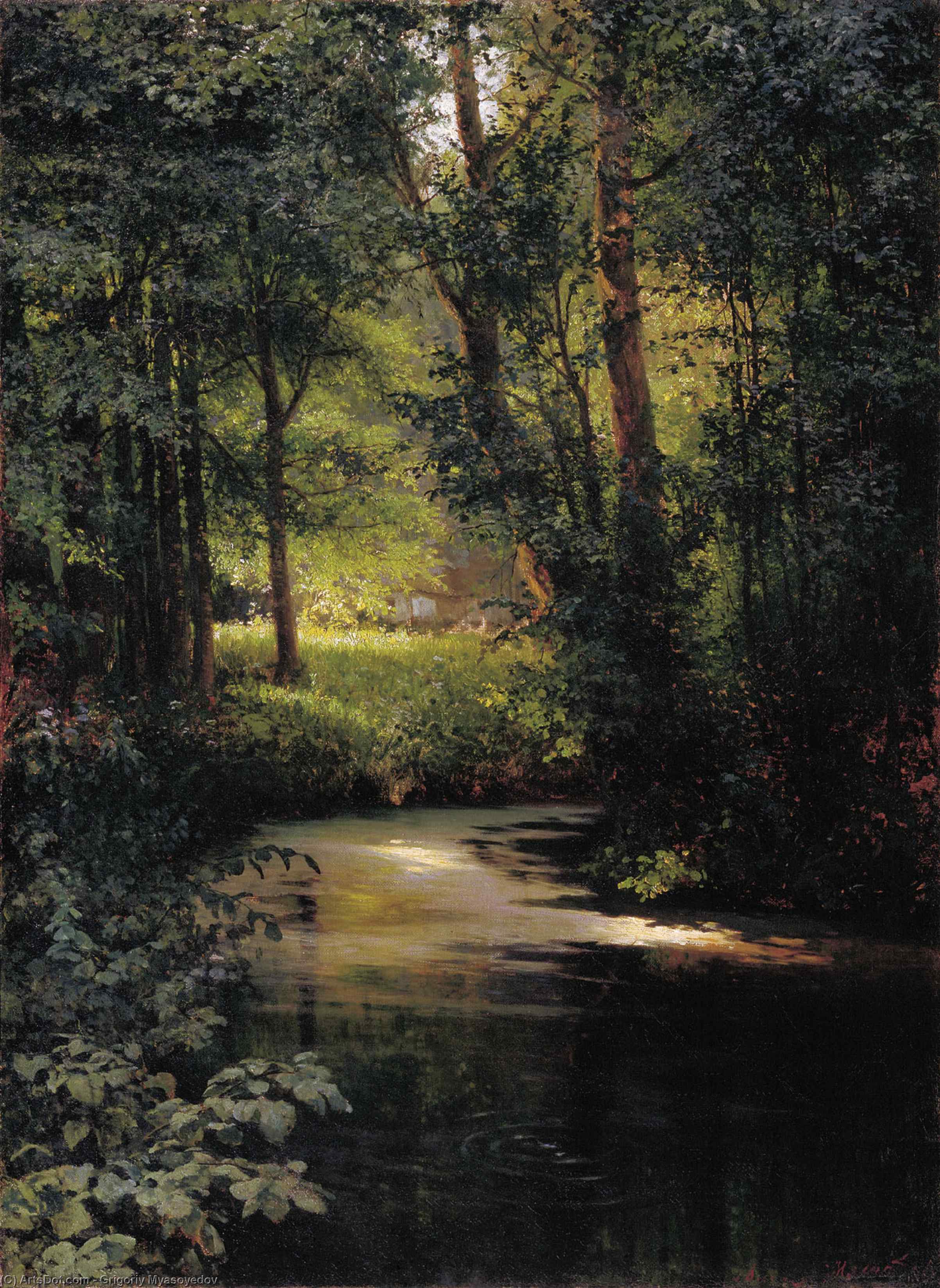 Wikioo.org - The Encyclopedia of Fine Arts - Painting, Artwork by Grigoriy Myasoyedov - Creek in the forest