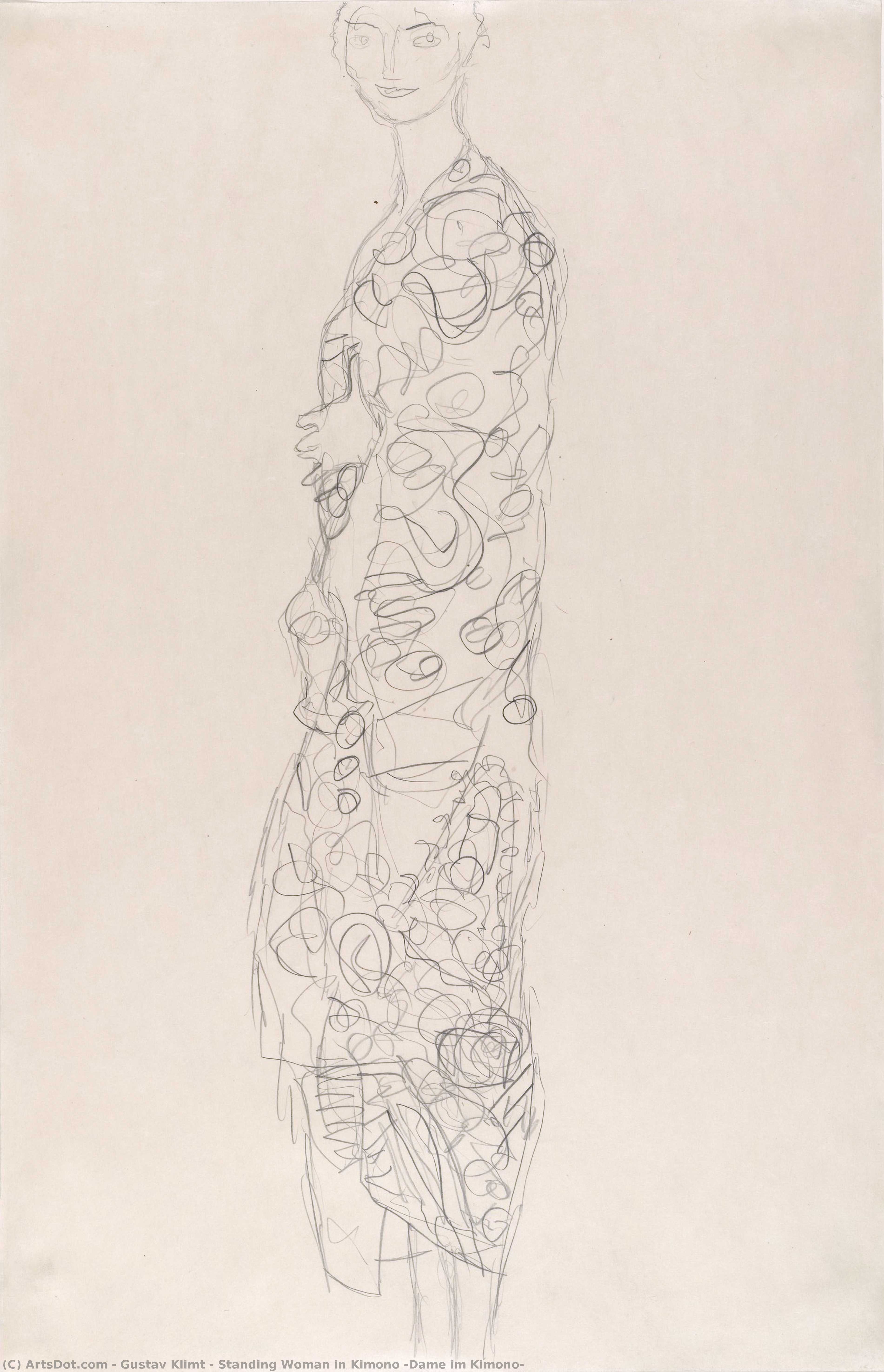 Wikioo.org - Die Enzyklopädie bildender Kunst - Malerei, Kunstwerk von Gustav Klimt - stehende frau im kimono ( Freifrau ich bin Kimono )