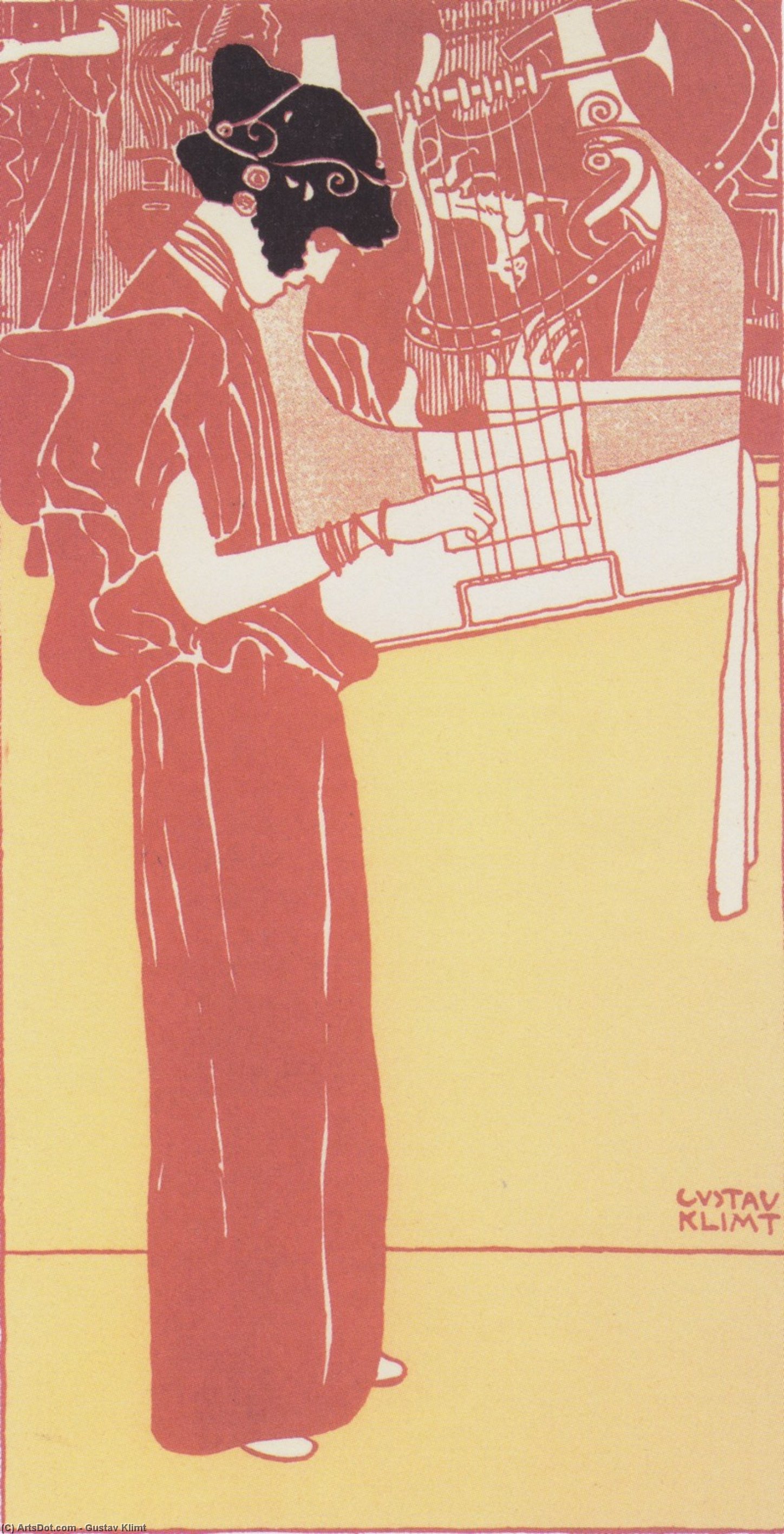 WikiOO.org - Энциклопедия изобразительного искусства - Живопись, Картины  Gustav Klimt - Musik ( литография )