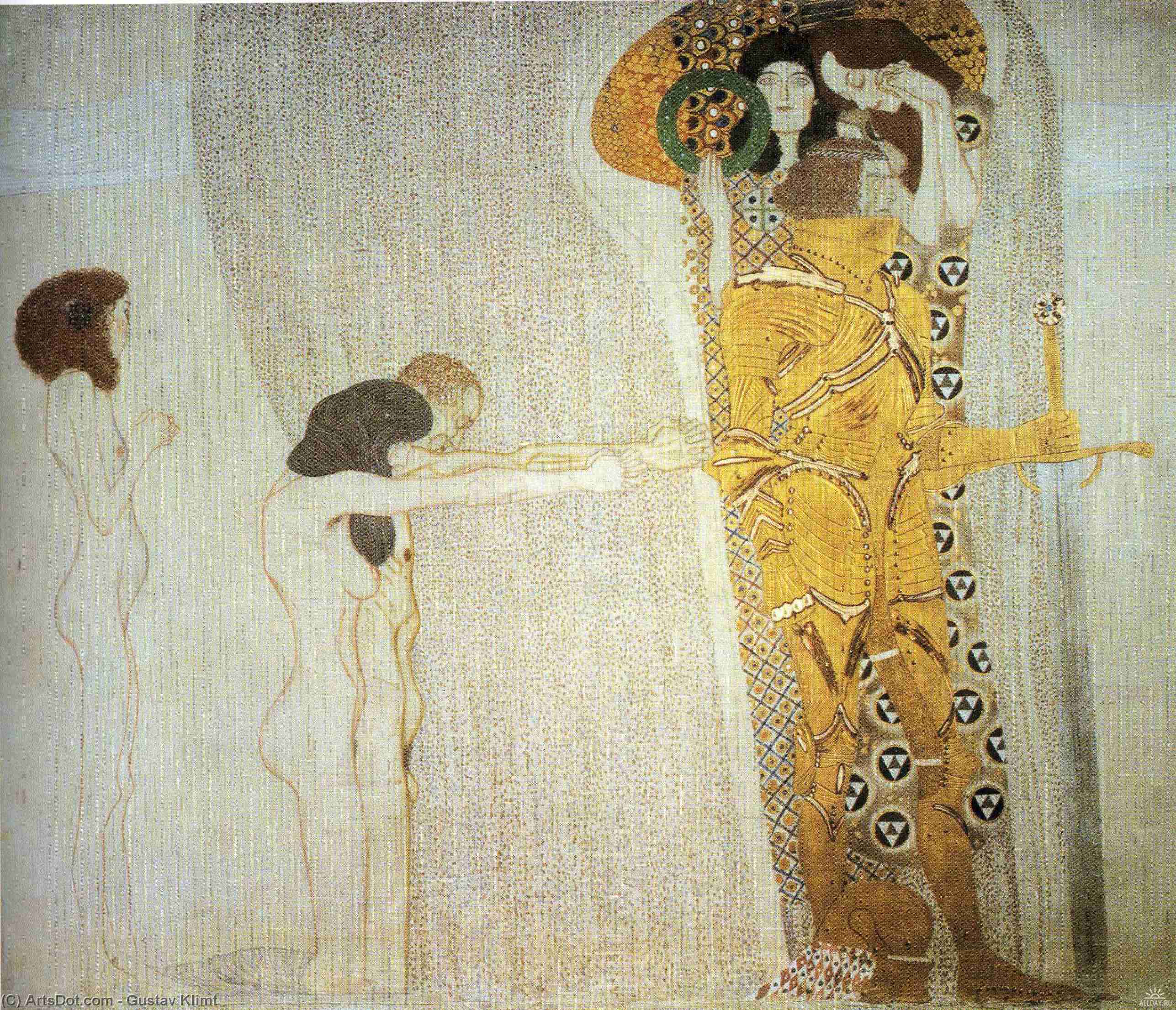 WikiOO.org – 美術百科全書 - 繪畫，作品 Gustav Klimt - 贝多芬 带状装饰 : 向往 为 幸福 . 左 墙上