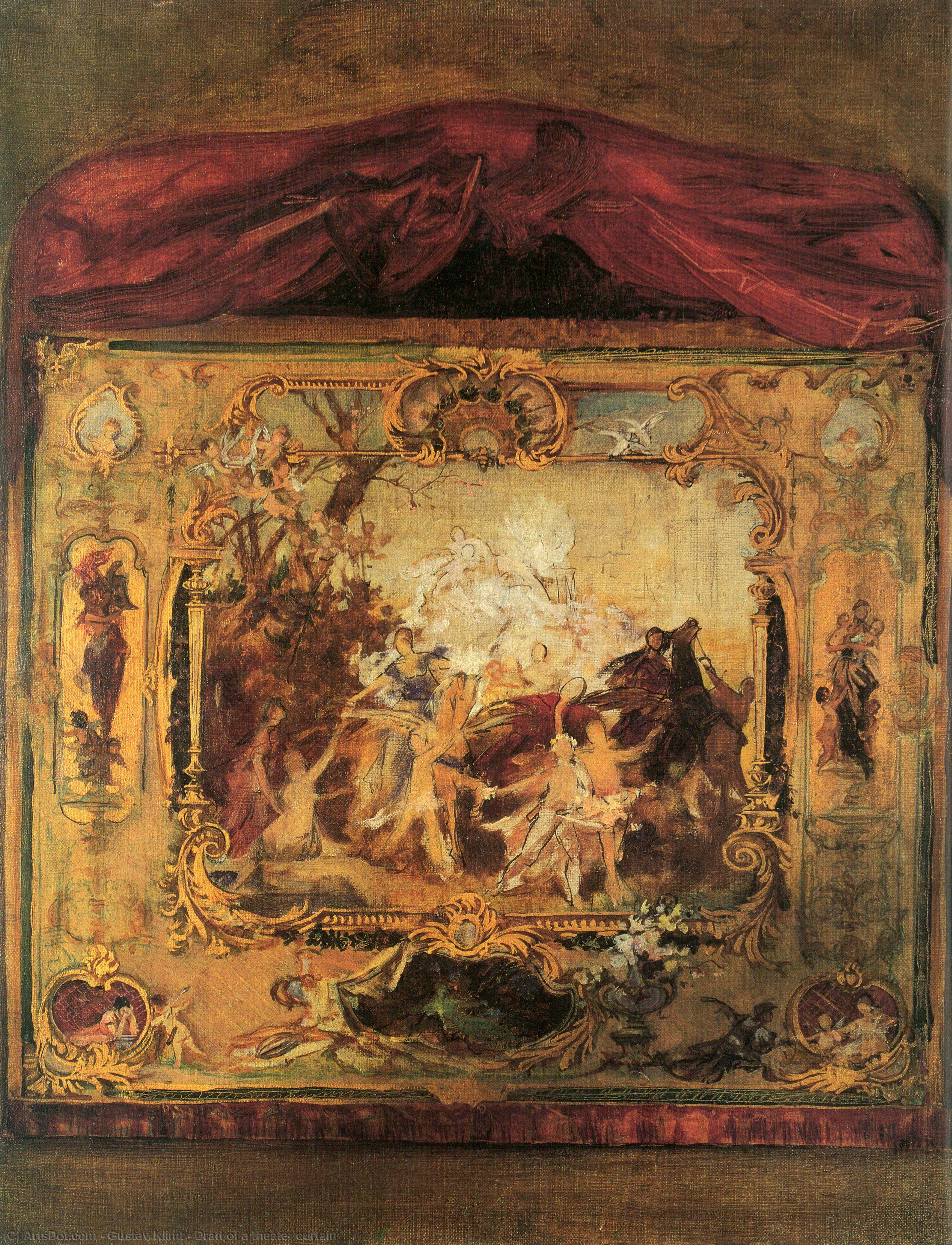 WikiOO.org – 美術百科全書 - 繪畫，作品 Gustav Klimt - 草案 的  一个  影院  窗帘