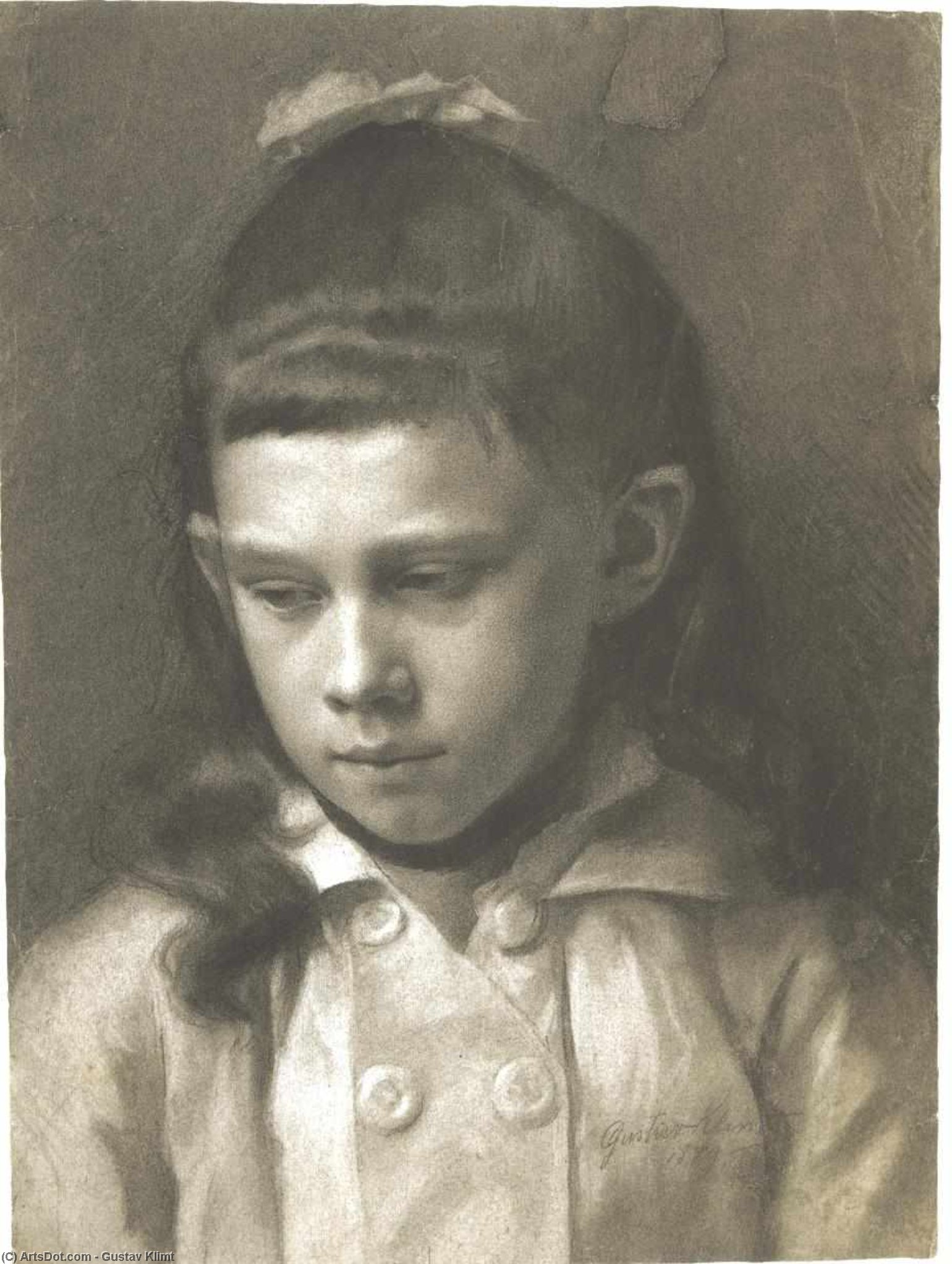 Wikioo.org - The Encyclopedia of Fine Arts - Painting, Artwork by Gustav Klimt - Portrait of a Girl, Head Slightly Turned Left