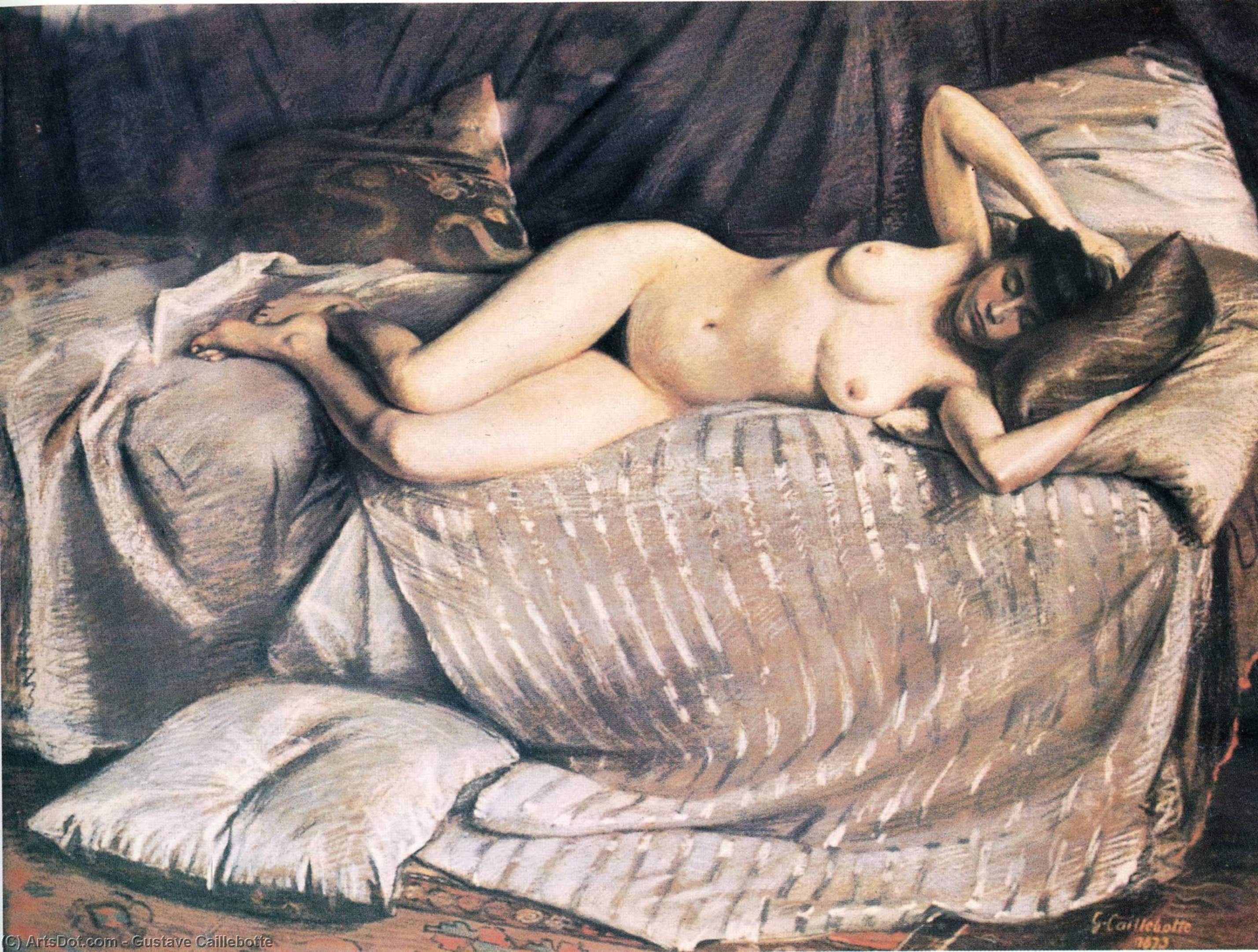 Wikioo.org – L'Enciclopedia delle Belle Arti - Pittura, Opere di Gustave Caillebotte - Nudo di donna sdraiata su un divano