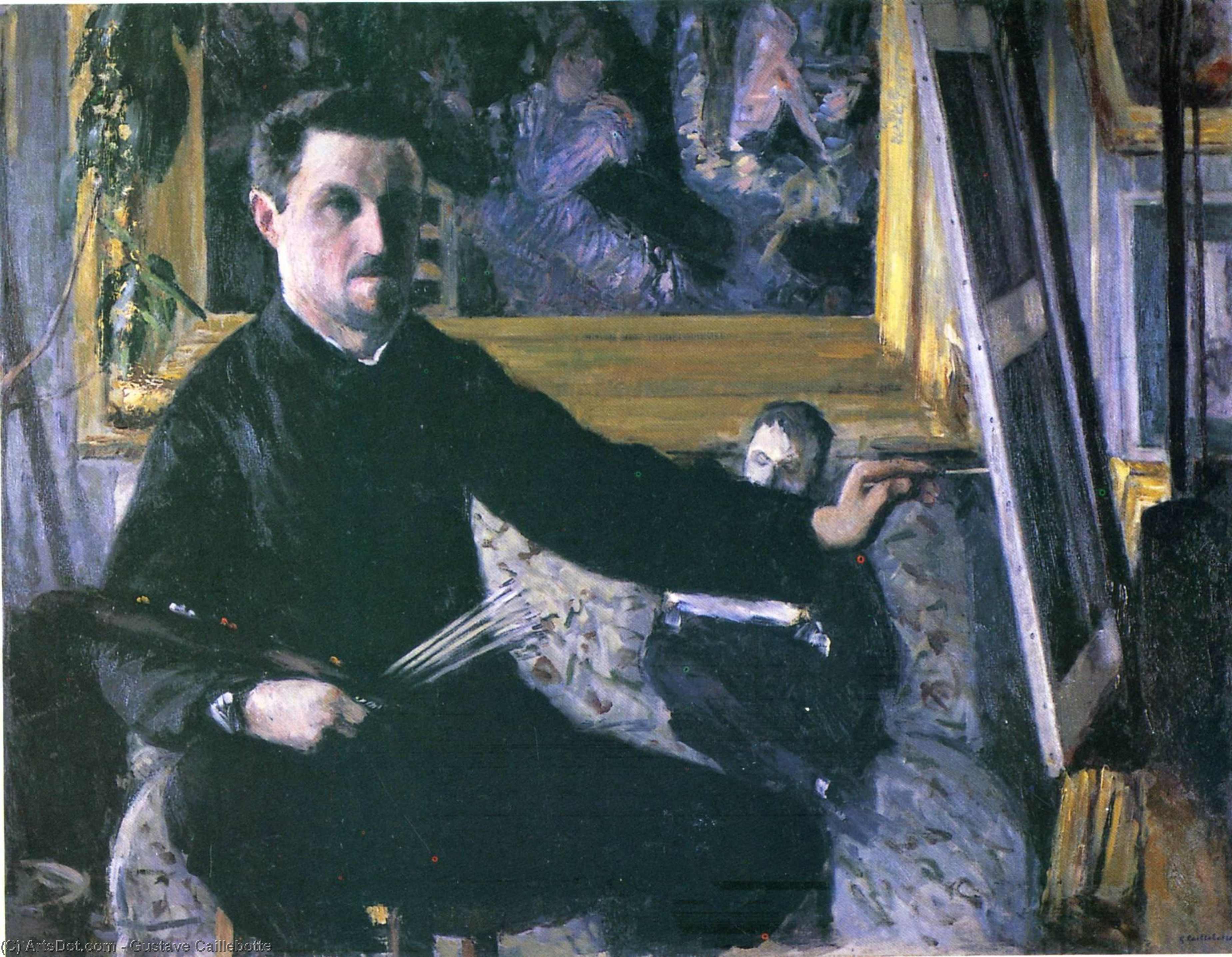 Wikioo.org - The Encyclopedia of Fine Arts - Painting, Artwork by Gustave Caillebotte - Self-Portrait with an Easel