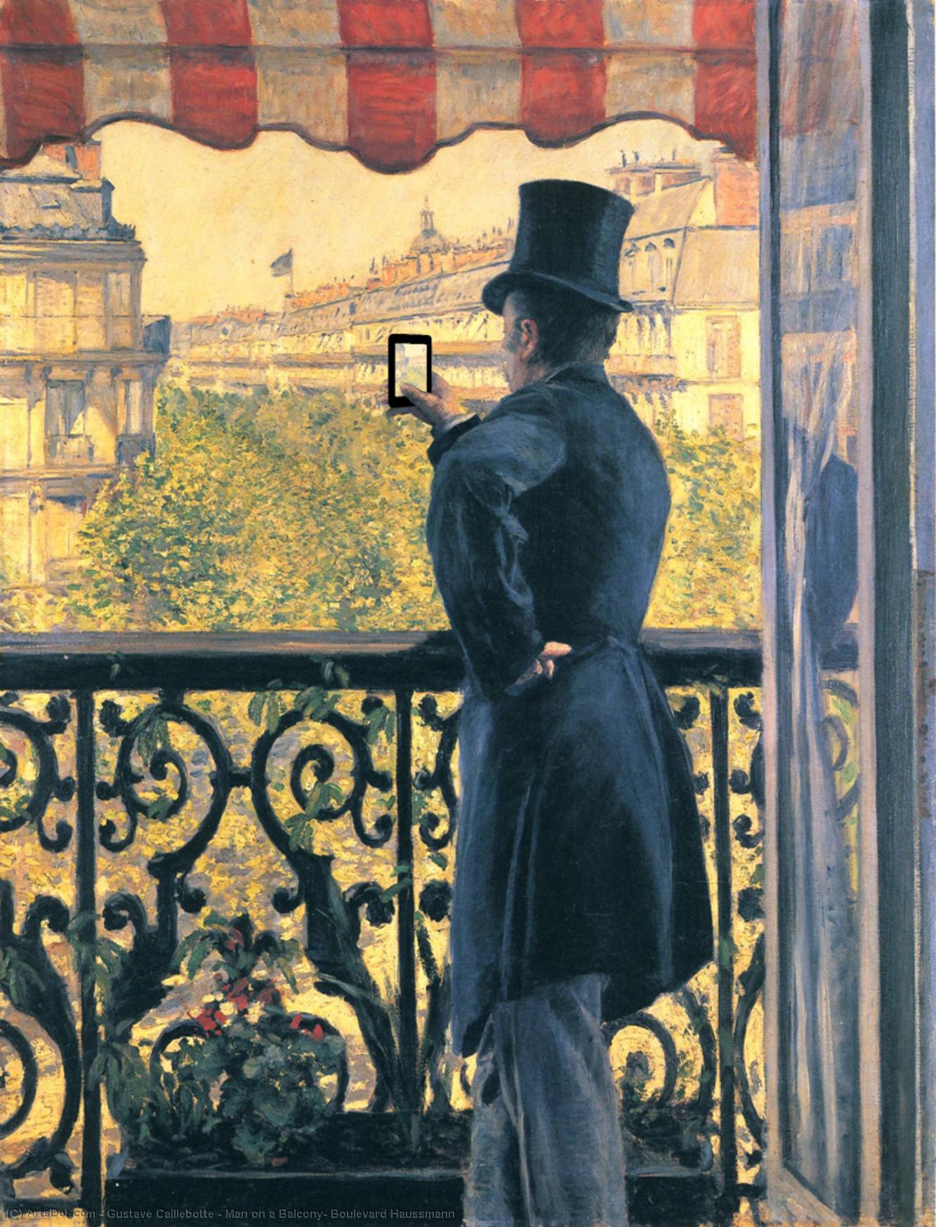 Wikioo.org - The Encyclopedia of Fine Arts - Painting, Artwork by Gustave Caillebotte - Man on a Balcony, Boulevard Haussmann