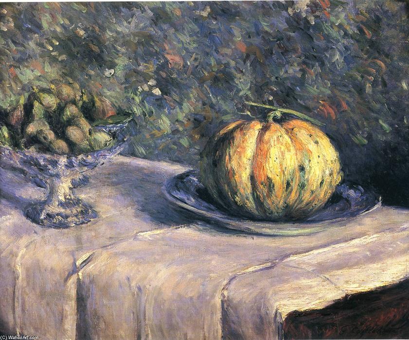 Wikioo.org - The Encyclopedia of Fine Arts - Painting, Artwork by Gustave Caillebotte - Melon and Fruit Bowl with Figs