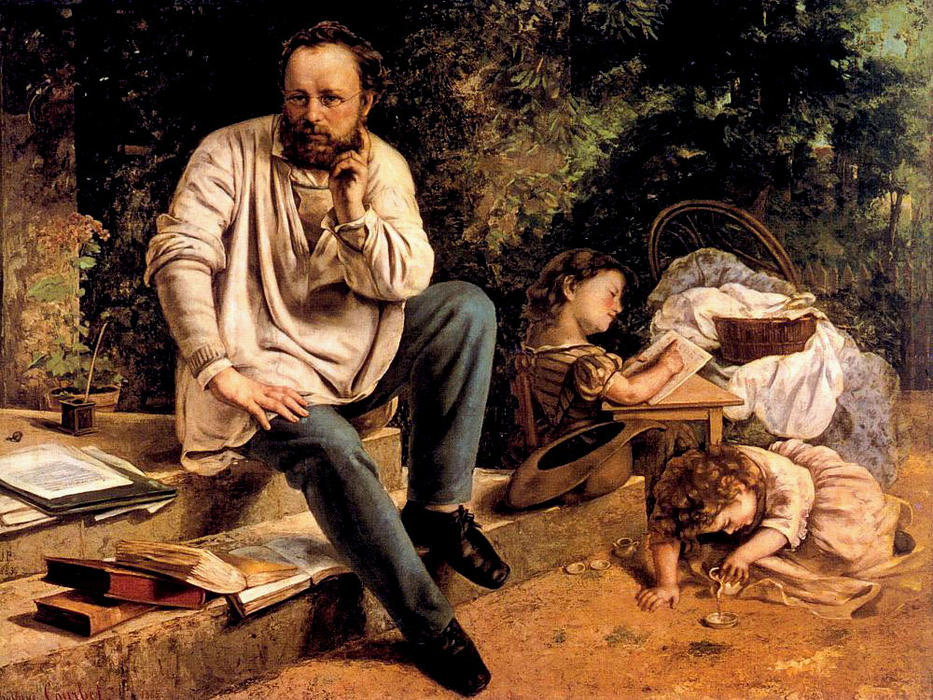 Wikioo.org – L'Enciclopedia delle Belle Arti - Pittura, Opere di Gustave Courbet - Pierre Joseph Proudhon ei suoi figli nel 1853