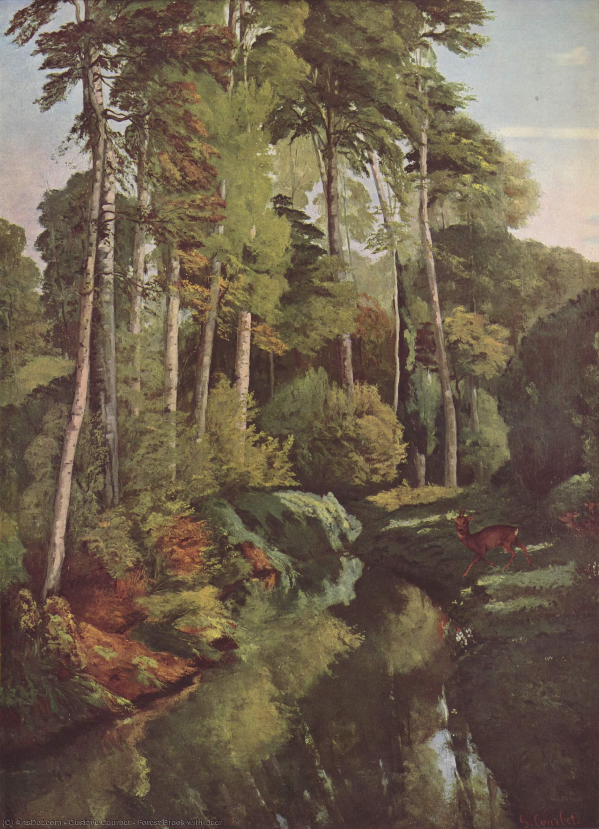 Wikioo.org - The Encyclopedia of Fine Arts - Painting, Artwork by Gustave Courbet - Forest Brook with Deer