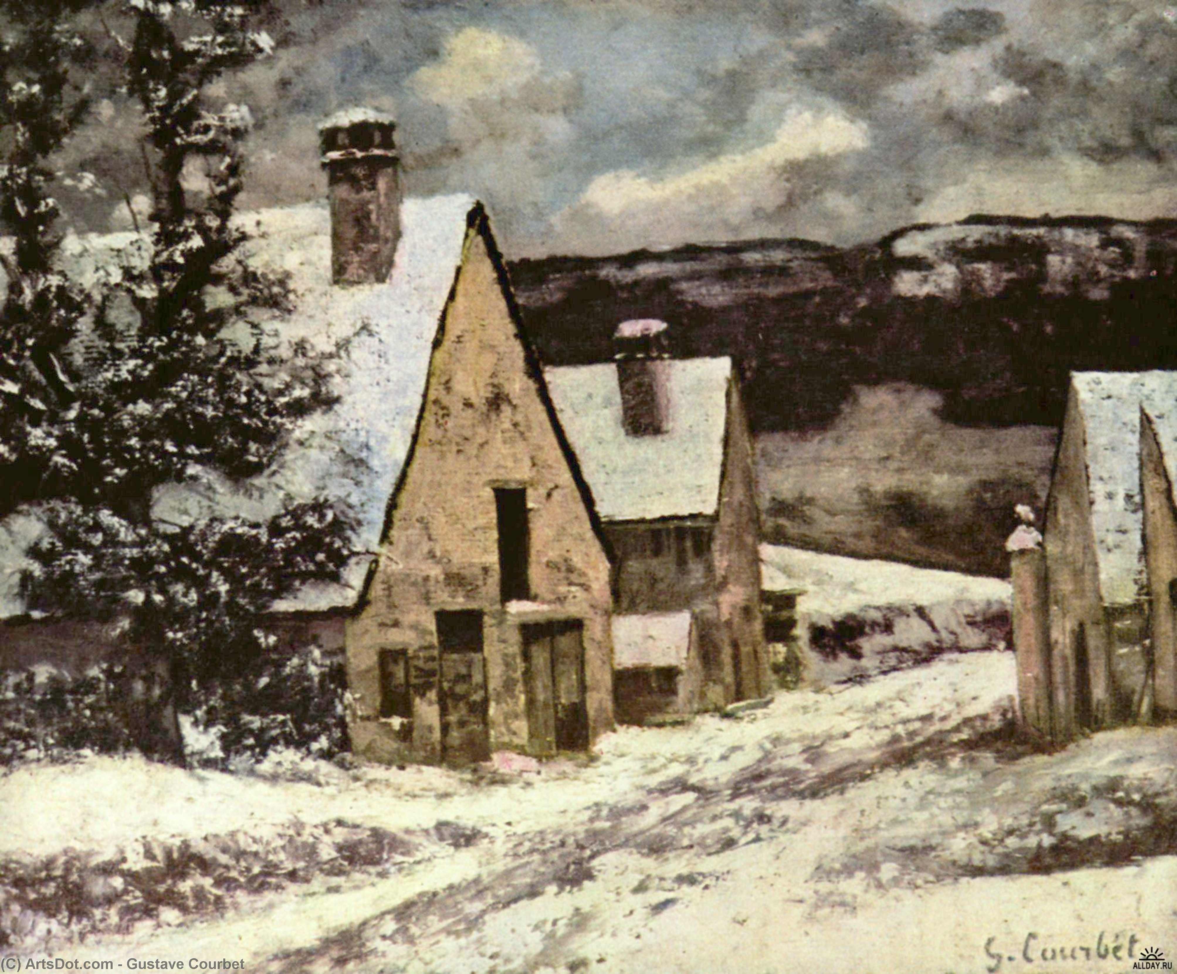 Wikioo.org – La Enciclopedia de las Bellas Artes - Pintura, Obras de arte de Gustave Courbet - pueblo calle en invierno