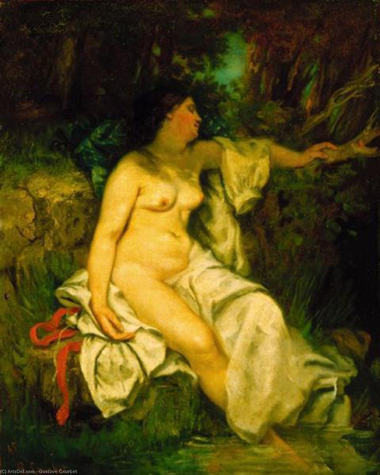 Wikoo.org - موسوعة الفنون الجميلة - اللوحة، العمل الفني Gustave Courbet - Bather Sleeping by a Brook
