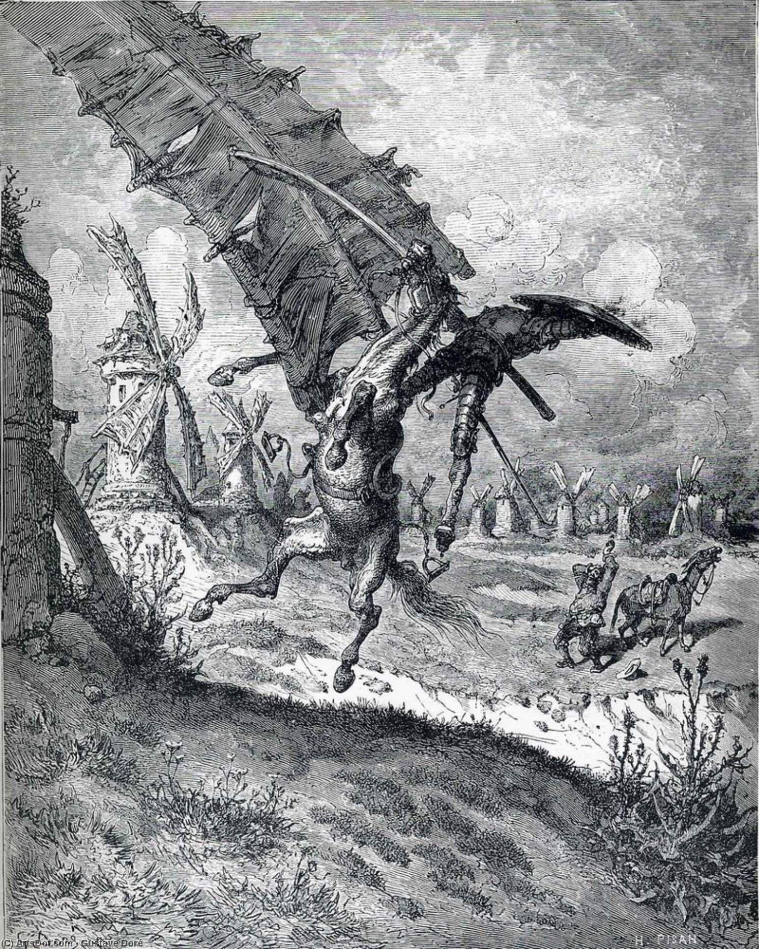 WikiOO.org - Encyclopedia of Fine Arts - Målning, konstverk Paul Gustave Doré - The Adventure with the Windmills