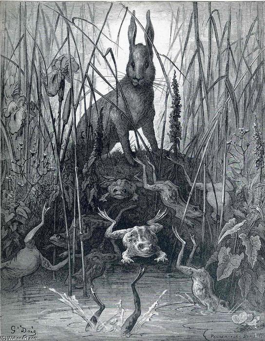 Wikioo.org - The Encyclopedia of Fine Arts - Painting, Artwork by Paul Gustave Doré - The Hare and the Frogs