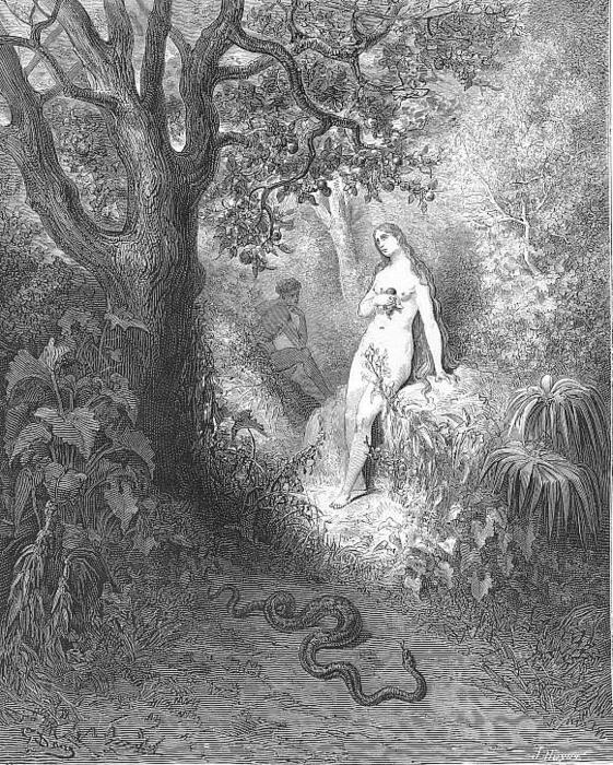 Wikioo.org - The Encyclopedia of Fine Arts - Painting, Artwork by Paul Gustave Doré - Back to the thicket slunk The guilty serpent