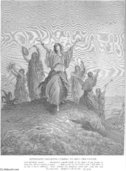Wikioo.org - The Encyclopedia of Fine Arts - Painting, Artwork by Paul Gustave Doré - Jephthah's Daughter Comes to Meet Her Father