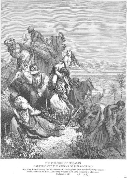 WikiOO.org - Enciclopédia das Belas Artes - Pintura, Arte por Paul Gustave Doré - The Benjaminites Take the Virgins of Jabesh gilead